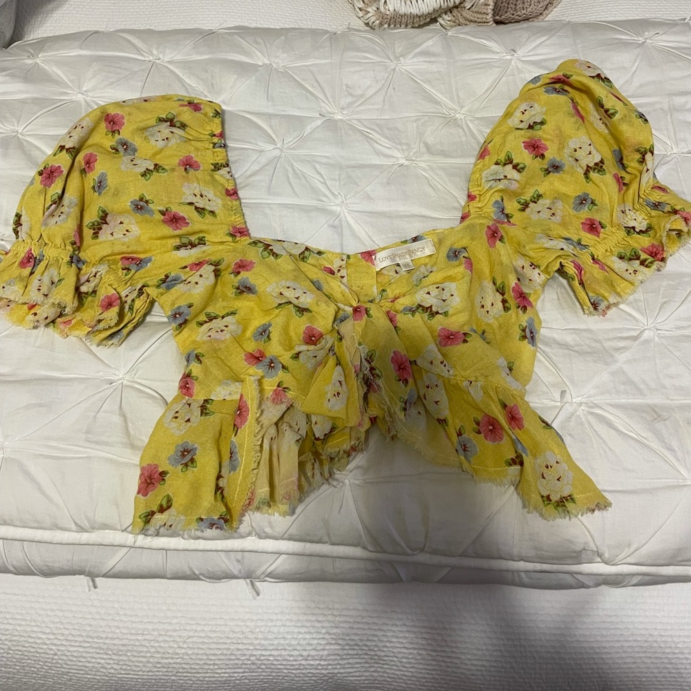 Love shack Fancy Yellow floral cropped top